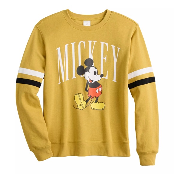 Disney Mickey Mouse Crew Neck Retro Mustard Yellow Sweatshirt Size XS - Picture 1 of 11
